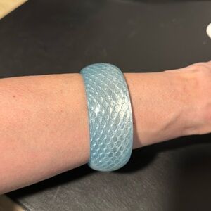 Vintage Plastic Bangle Bracelet, Blue, Scale Pattern, Retro, Boho